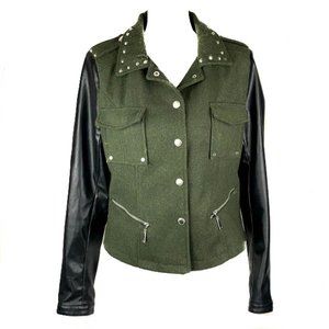 JouJou Green Wool Black Faux Leather Jacket